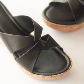 Criss Cross Black Interlocked Cork Wedges