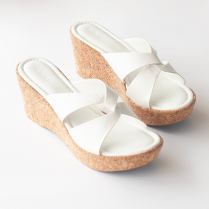 Criss Cross White Interlocked Cork Wedges
