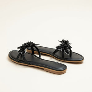 Black Flower Bunch Embroidery Flats