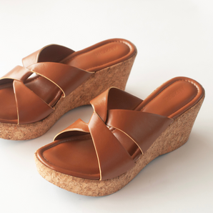 Criss Cross Tan Interlocked Cork Wedges