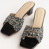Black Stones & Beads Embellished Block Heels 2