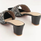 Black Stones & Beads Embellished Block Heels 3