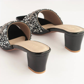 Black Stones & Beads Embellished Block Heels 3