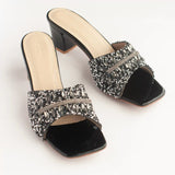 Black Stones & Beads Embellished Block Heels 4