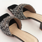 Black Stones & Beads Embellished Block Heels 5