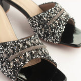 Black Stones & Beads Embellished Block Heels 6
