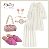 CHIC Pink Pointed Flat Mules with clothes and accessories