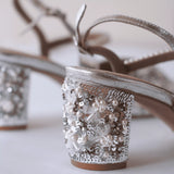 DAZZLING Embellished Block Heels in Silver 2