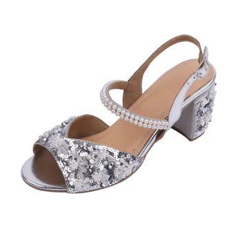 DAZZLING Embellished Block Heels in Silver 3