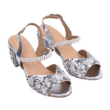DAZZLING Embellished Block Heels in Silver 4