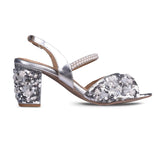 DAZZLING Embellished Block Heels in Silver 5