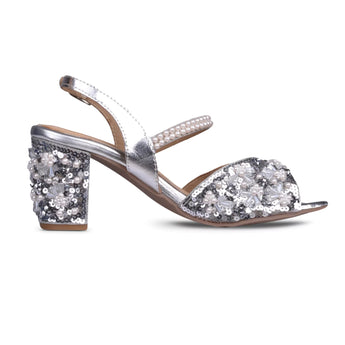 DAZZLING Embellished Block Heels in Silver 5
