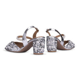 DAZZLING Embellished Block Heels in Silver 6