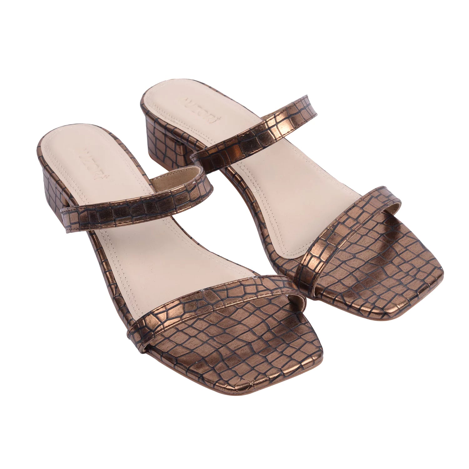 DELICATE Bronze Strappy Low Block Heels for Women – AUZORI