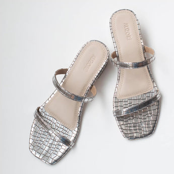 DELICATE Silver Strappy Low Block Heels 3