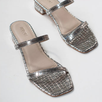 DELICATE Silver Strappy Low Block Heels 4