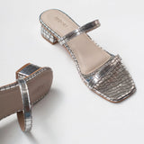 DELICATE Silver Strappy Low Block Heels 5