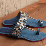 Denim Embroidered Mirror Kolhapuri Flats 3