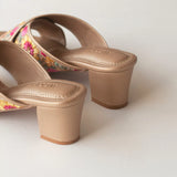 GRACEFUL Floral Embroidered Gold Block Heels 6