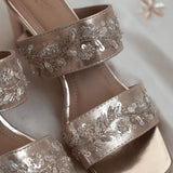 Gold Embroidered Two Strap Block Heels 3