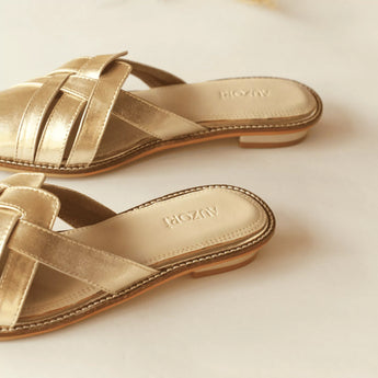 Gold Pointed Flat Mules for ladies side back shot