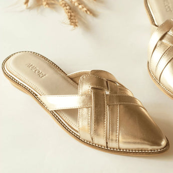 Gold Pointed Flat Mules for ladies single pair