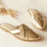 Gold Pointed Flat Mules for ladies top shot