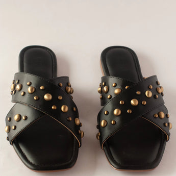 Gold Studded Black Flats 6
