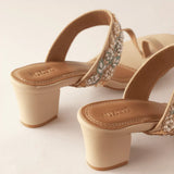 Multi Colour Embroidered Beige Block Heels 6