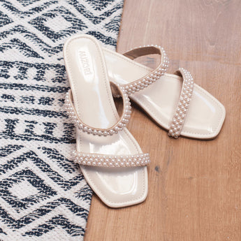 PRECIOUS Off White Pearl Low Heel Block Heels 2