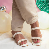 PRECIOUS Off White Pearl Low Heel Block Heels 3