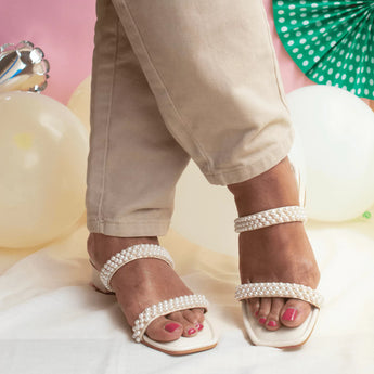 PRECIOUS Off White Pearl Low Heel Block Heels 3