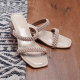 PRECIOUS Off White Pearl Low Heel Block Heels 4