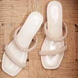 PRECIOUS Off White Pearl Low Heel Block Heels 6