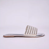Pearl Embellished Metallic Silver Flats 3
