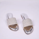 Pearl Embellished Metallic Silver Flats 4