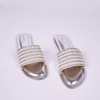 Pearl Embellished Metallic Silver Flats 4
