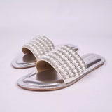 Pearl Embellished Metallic Silver Flats 5