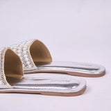 Pearl Embellished Metallic Silver Flats 6