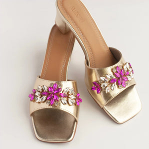 Rani Pink Stones Embellished Gold Block Heels 2