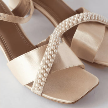Satin Block Heels With Pearl Embellishments 5