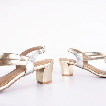 Two Tone Metallic Gold & Silver Party Wear Block Heels 3