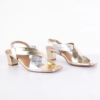 Two Tone Metallic Gold & Silver Party Wear Block Heels 4
