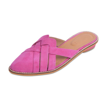 CHIC Pink Pointed Flat Mules Side Shot
