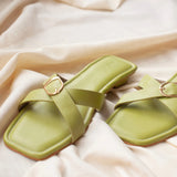 fearless lime green buckle slides top shot 1