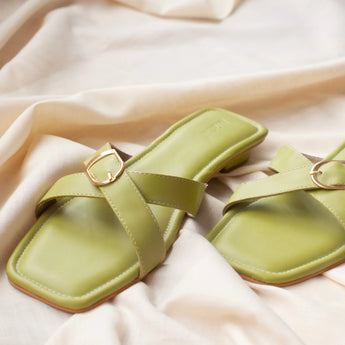 fearless lime green buckle slides top shot 1