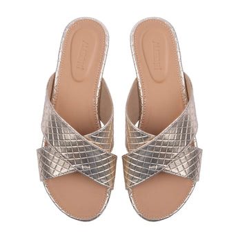 gold-criss-cross open toe flats for women top shot