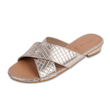 gold criss-cross open toe flats for women single pair