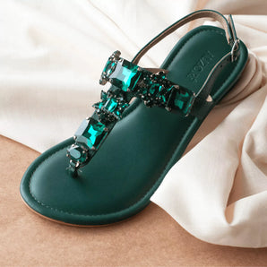radiant emerald green rhinestone block heels single pair