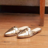 Gold Pointed Flat Mules floor shot